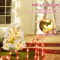 HOMCOM 2 Pieces 2ft Pre Lit Christmas Trees with 60 LED Lights, 172 Tips, Snow Sprayed Tree with Red Berries and Pinecones(m-4)