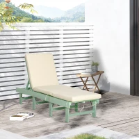 Outsunny Wooden Folding Chaise Lounge, Outdoor Chaise Lounge Chair, Garden Reclining Tanning Chair with 4 Adjustable Back Soft Cushions, Green(m-8)