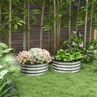 Outsunny Set of 2 Raised Garden Bed, Metal Planter Box with Safety Edging, Easy-to-assemble Stock Tank 2'x2'x1' Silver(m-10)