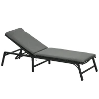 Outsunny Foldable Patio Lounger with Cushion, 5-Level Adjust Backrest Recliner Chair, Grey(m-11)