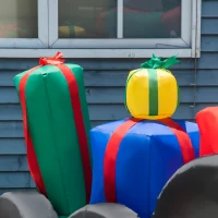 Outsunny 9ft Christmas Inflatables Outdoor Decorations Santa Claus Driving Trailer with Colorful Gift Boxes, Blow-Up LED Yard Christmas Decor for Lawn Garden Party(m-8)
