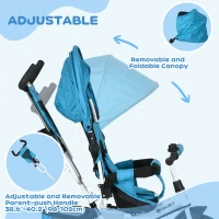 Qaba 6 in 1 Tricycle for Toddler 1-5 Years with Parent-Push Handle, Blue(m-5)