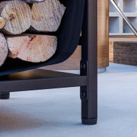 Outsunny Outdoor Firewood Rack with Log Carrier, Heavy Duty Steel Wood Log Storage Stacker for Fireplace, Black(m-10)