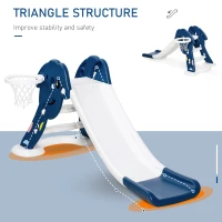Qaba Kids Slide with Basketball Hoop Toddler Climber Freestanding Slider Playset Playground Slipping Slide Indoor Outdoor Exercise Toy Activity Center for 3-6 Years Old Blue(m-4)