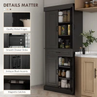 HOMCOM 71" Freestanding Kitchen Pantry with 4 Doors and 2 Cabinets, Tall Storage Cabinet for Kitchen, Distressed Black(m-6)