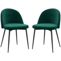 HOMCOM Set of 2 Mid-Back Dining Chair, Mid-Back Velvet-touch Upholstery Kitchen Chair for Living Room Dining Room, Green(m-11)