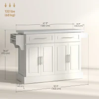 HOMCOM Rolling Kitchen Island with Storage and Stainless Steel Top, Kitchen Trolley with Drawers, Cabinets, Towel Rack, Cream(m-3)