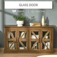 HOMCOM Sideboard Buffet Cabinet, Glass Door Credenza, Coffee Bar Cabinet with Adjustable Shelf, Natural(m-5)