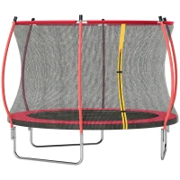 Soozier 10ft Outdoor Trampoline with Net Enclosure, Curved Poles and Safety Pad, ASTM Approved, Red(m-1)