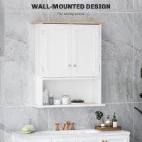 HOMCOM Wall Mounted Bathroom Cabinet, Modern Bathroom Wall Cabinet with 2 Doors and Adjustable Shelf, White(m-5)
