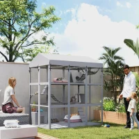 PawHut 81"H Catio Outdoor with Floor to Prevent Escaping & Easy Cleaning, for 2-4 Cats Kittens, Grey(m-1)