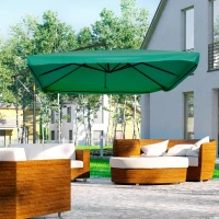 Outsunny Offset Patio Umbrella with Net and Umbrella Base, Adjustable Cantilever Canopy with Cross Base, Weight Plates and 8 Ribs for Backyard, Poolside, Garden, Green(m-8)
