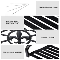 Outsunny 50"L Steel Porch Swing Fleur-De-Lis Patio Swing Chair Hanging Bench Outdoor 2-person Glider Chair Seat w/ Chain Antique Style Black(m-5)