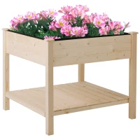 Outsunny 36" x 36" Raised Garden Bed with Storage Shelf, 2 Tiers Elevated Wooden Planter Box Stand for Vegetable Flower Herb, Indoor Outdoor Usage, Patio, Backyard, Natural(m-11)
