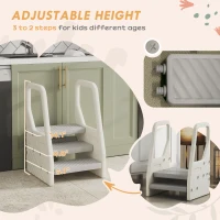 Qaba Adjustable 3 Step Toddler Tower with Handles, Non-slip Surface & Foot Pads, Gray(m-4)