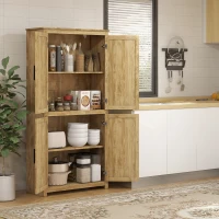 HOMCOM 64" Kitchen Pantry, Tall Storage Cabinet with 4 Rattan Doors, 4 Tier Shelves and Adjustable Shelf, Natural(m-10)