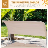 Outsunny 79" Outdoor Lounge Chair with Canopy, Double Chaise Lounger Hammock Bed w/ Pillow and Wheels, Sand(m-4)