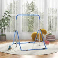 Qaba Folding Gymnastics Bar for Kids, Adjustable Height, Bubble Gum Blue(m-10)