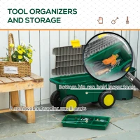 Outsunny Plastic Tool Box with Wheels, Portable Tool Box Organizer, Gardeners Tool Cart and Seat with Removable Tool Tray for Home, Craftsman and Garage(m-4)