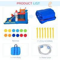 Outsunny 5-in-1 Water Slide Kids Inflatable Bounce House Space Theme Water Park Includes Slide Trampoline Pool Cannon Climbing Wall with Carry Bag, Repair Patches without Air Blower(m-8)