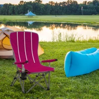 Outsunny Folding Camping Chair High Back Portable Lawn Chair w/ Storage Pocket, Cup Holder and Carrying Bag for Outdoor, Beach, Picnic, Hiking, Travel, Wine Red(m-8)