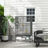PawHut 60" Bird Cage with Stand for Cockatiels Canaries Lovebirds Finches, Budgie Cage with Wheels, Removable Tray, Storage Shelf(m-1)