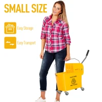 HOMCOM Compact Mop Bucket with Wringer, Mop Bucket on Wheels, 5 Gallon, Separate Dirty and Clean Water, Yellow(m-5)