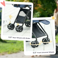 PawHut 2 in1 Foldable Pet Stroller and Detachable Travel Carriage with Lockable Wheels, Adjustable Handlebar Canopy and Zippered Mesh Window Blue(m-8)