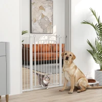 PawHut Dog Gate, Walk Through Pet Gate w/ Small Pet Door, Auto Close, for Doorways, House, Stair, 30"-41" W x 42" H(m-1)