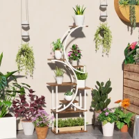 Outsunny Plant Stand Indoor, 8 Tier 62" S-Shaped Plant Shelf, Corner Plant Rack for Multiple Plants, Carbonised Finish(m-2)