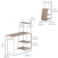 HOMCOM Computer Desk with Storage Sheves and Foldable Tabletop, Writing Desk for Home Office and Study, White, Natural(m-3)