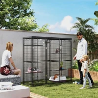PawHut Weld Wire Catio Outdoor Indoor with Waterproof Cover, 4 Jumping Platforms, Hammock, for 1-3 Kittens, 69" x 22" x 62"(m-2)
