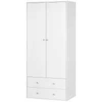 HOMCOM Modern Wardrobe Closet Armoire with 2 Drawers and Hanging Rod, Clothes Storage Organizer with Anti-tipping Design for Bedroom, White(m-2)