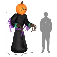 HOMCOM 7' Halloween LED Yard Decor Reaper Ghost Pumpkin, Blow Up Inflatable Outdoor Decoration, Waterproof(m-3)