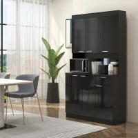HOMCOM 71" Kitchen Pantry Cabinet, Storage Buffet with Hutch, Adjustable Shelves for Living Room, High Gloss Black(m-1)