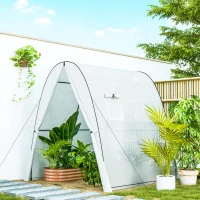 Outsunny Tunnel Hoop House Greenhouse with Sandbags and Hemmed PE Cover, 2 Doors and Screen Windows, 6' x 6' x 6.6', White(m-10)
