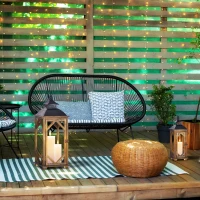 HOMCOM 2 Pack 31"/21" Large Rustic Lantern Decorations, Hanging Wooden Metal Indoor Covered Outdoor Lantern for Home Decor (No Glass), Black and Dark Wood Color(m-9)