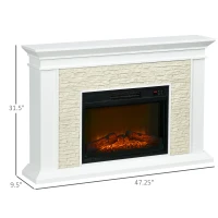 HOMCOM 31.5" Electric Fireplace with Mantel, 1400W Freestanding Fireplace Heater with Remote Control, Overheat Protection, Timer, White(m-3)