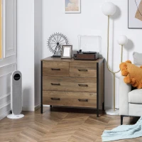HOMCOM Dresser for Bedroom with 4 Drawers, Chest of Drawers with Metal Frame and Handles for Living Room, Hallway, Brown(m-8)