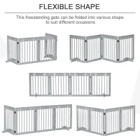 PawHut Freestanding Pet Gate 4 Panel Wooden Dog Barrier Folding Safety Fence with Support Feet for Doorway Stairs Light Grey(m-5)