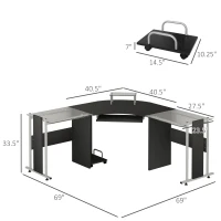 HOMCOM 69" L-Shaped Corner Computer Desk Laptop Workstation PC Table Home Office W/ Sliding Keyboard CPU Stand Black(m-3)