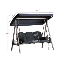 Outsunny 3-Seat Patio Swing Chair, Outdoor Porch Swing Glider with Adjustable Canopy, Removable Cushion, Pillows and Side Trays, for Garden, Poolside, Backyard, Black(m-3)
