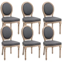 HOMCOM Vintage Armless Dining Chairs Set of 6, French Chic Side Chairs with Curved Backrest and Linen Upholstery for Kitchen, or Living Room, Grey(m-1)