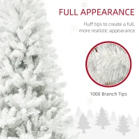 HOMCOM 6ft Unlit Artificial White Christmas Tree, Holiday Décor with 1000 Branch Tips, Auto Open and Steel Base(m-5)