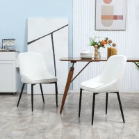 HOMCOM Dining Chairs Set of 2, Upholstered Velvet Kitchen Chairs, Accent Chair with Back, Steel Legs for Living Room, Dining Room, Bedroom, Cream White(m-8)