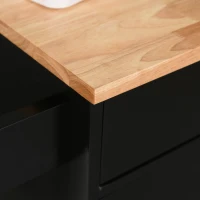 HOMCOM Kitchen Island Cart, Rolling Island Table with Solid Wood Top, Trolley Cart with Drawer, Storage Cabinet & Towel Rack, Black(m-8)