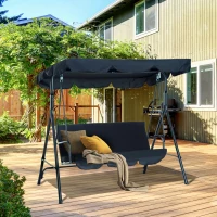 Outsunny Metal 3-Seater Porch Swing with Stand Outdoor Patio Swing with Canopy Cushioned Garden Lounger Black(m-1)