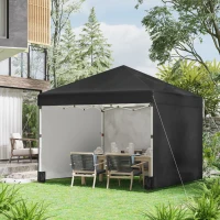 Outsunny 10' x 10' Pop Up Canopy Tent with 3 Sidewalls, Leg Weight Bags and Carry Bag, Height Adjustable, Instant Party Tent Event Shelter Gazebo for Garden, Patio, Black(m-2)
