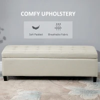 HOMCOM 51" Ottoman Storage Bench, Linen Fabric Storage Chest with Lift Top, Tufted Ottoman with Storage for Living Room, Entryway, Bedroom, Beige(m-6)