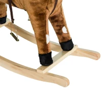 Qaba Kids Metal Plush Ride-On Rocking Horse Chair Toy With Nursery Rhyme Music - Dark Brown(m-9)